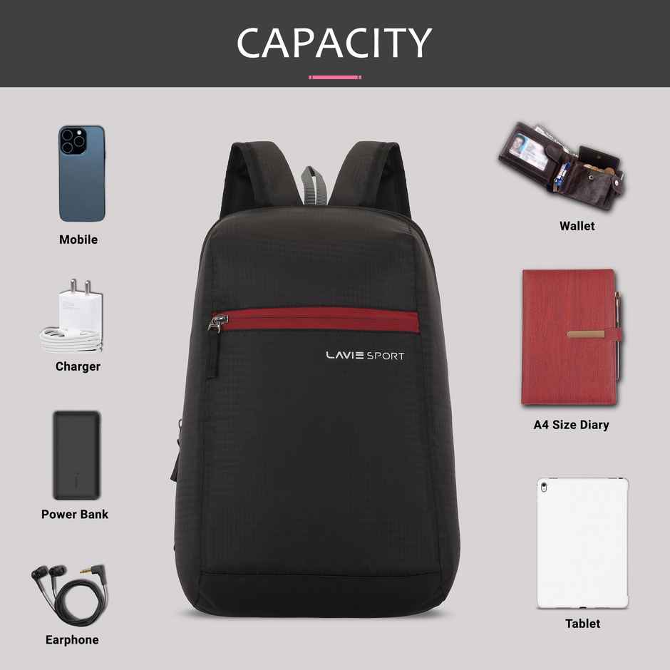 Lavie Sport Unisex Solid Polyester 11 L Casual Backpack | Black - S