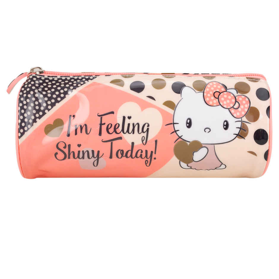 Striders Hello Kitty Pencil Case - Pink Round Design, Kids & Girls Stationery Pouch