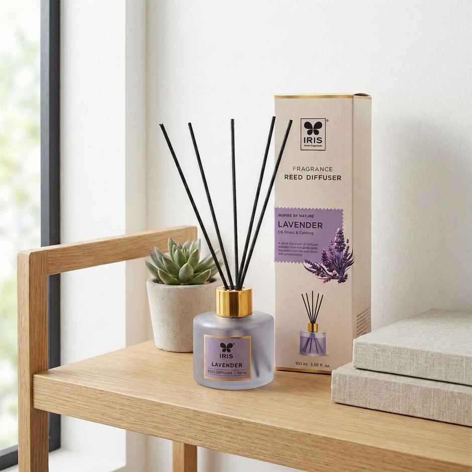 IRIS Lavender Frosted Glass Reed Diffuser Set | Oil and 5 Fibre Reed sticks