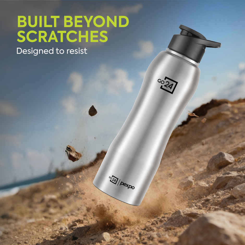 Go24 | Pexpo Bistro 1000 ml Sports And Hiking Stainless Steel Water Bottle (Pack Of 1 Silver Steel)
