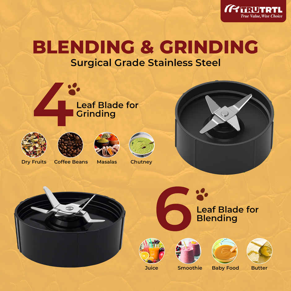 truTRTL Nutri Insta Mixer Grinder, Smoothie Maker, Masala & Chutney Grinder, 3 Jars with Sipper Cap