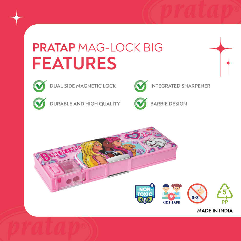 PRATAP Mag lock Junior Dual Side Pencil box with 2 sharpener Purple Barbie
