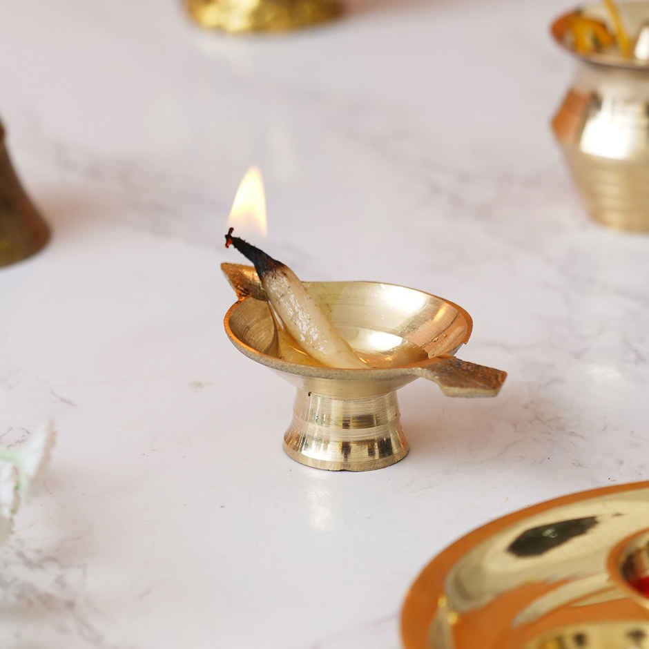 Golden Decorative Brass Diya With Stand And Holder | Traditional | Diya-Home | Ecraftindia