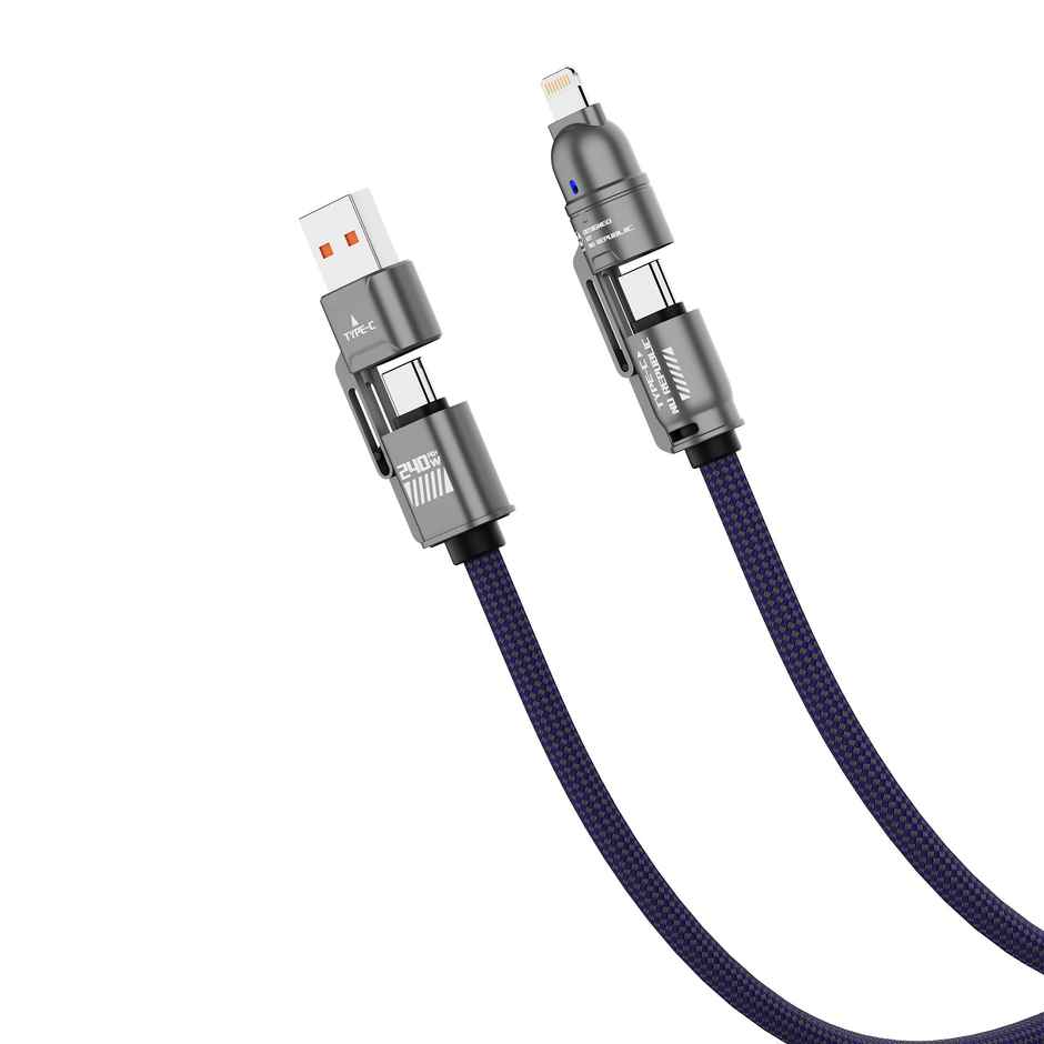 Nu Republic Blaze Fusion-Q 240W 4-in-1 1m USB-A to Type-C and Type-C+L | Fast Data Charging - Blue