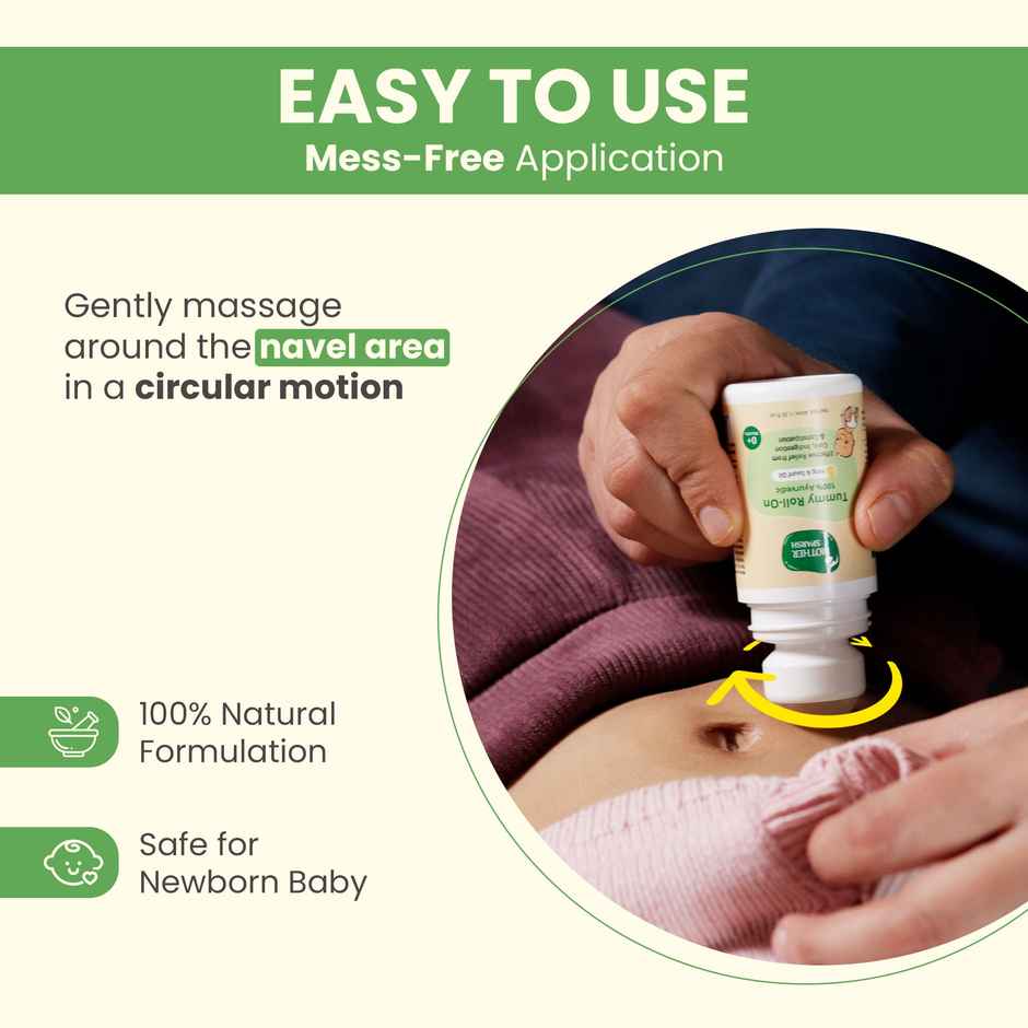 Mother Sparsh Tummy Roll On For Baby Colic Relief Constipation And Indigestion With Hing & Saunf