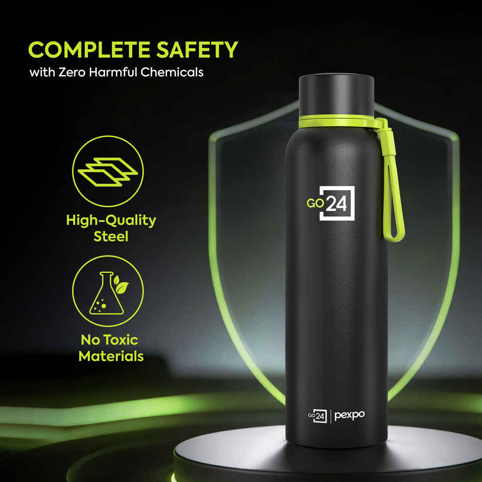 Go24 Bravo Stainless Steel Thermos Bottle | Black Knight | ISI Certified | 24-Months Warranty