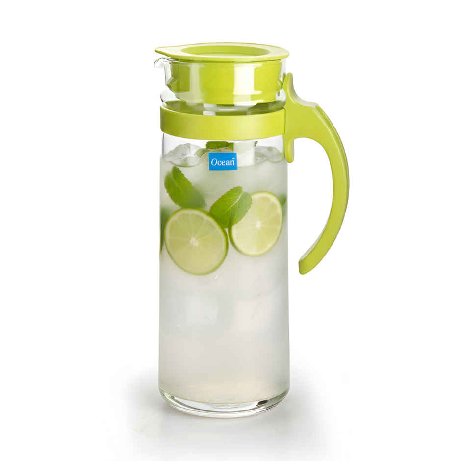 Ocean Patio Pitcher Water Glass Jug | 1.265 L | Transparent | Green Lid
