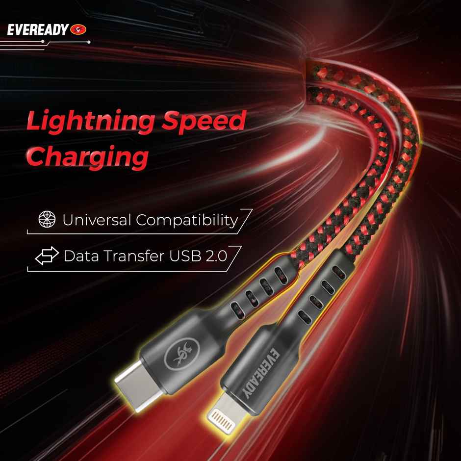 Eveready Nylon Braided Charging Cable | 60W | Type C to Lightining | 1.5 m Length | 3A