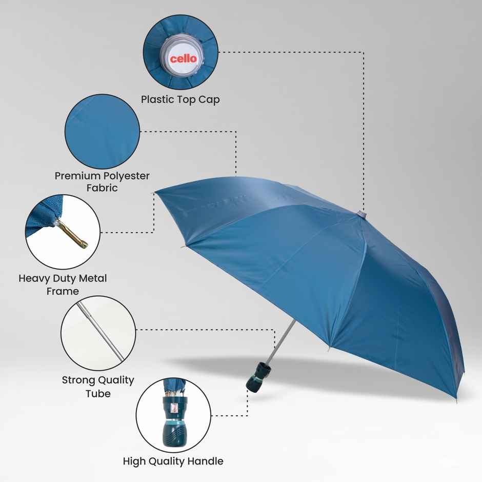 Cello Varsha 21 Inch 2 Fold Mix Mono Silver Umbrella | Teal Green