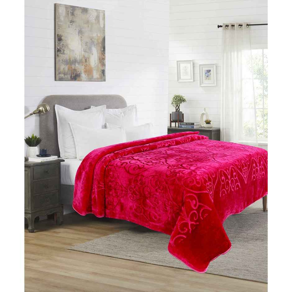Dream Living Supersoft Luxury 400 GSM 25 KGMink Embossed Double Bed Blanket | Maroon - 220 x 230 cm