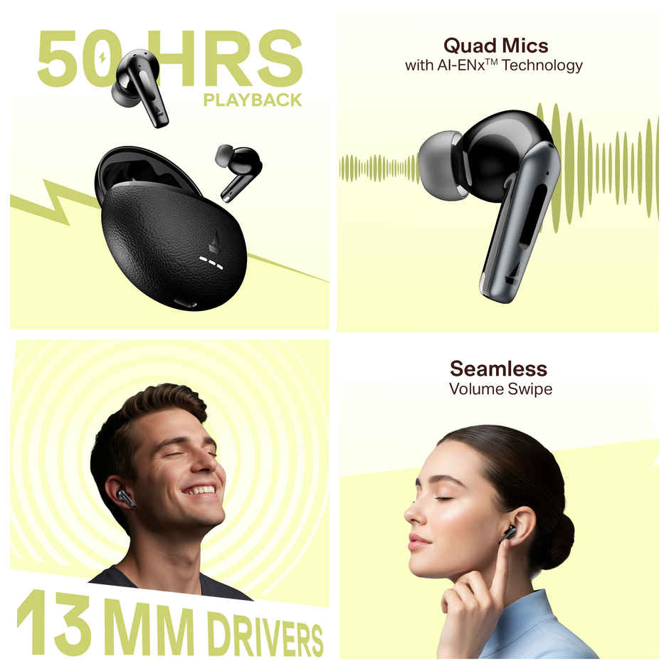 boAt Airdopes Prime 512, 4Mics AI ENx, 50H Battery, Multi Connect, BT v6.1 | Midnight Pebble