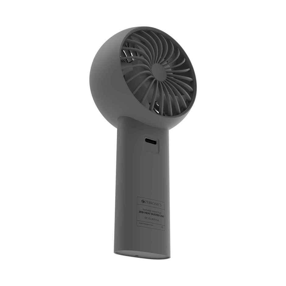 Zebronics Heat Buster 200 Grey Fan | 12H Backup, 3600Mah, 5-Speed, 5.9M/S Airflow, Led Display