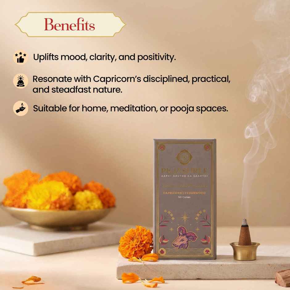 Pujashree Zodiac Dhoop Cones | Capricorn - Cedarwood