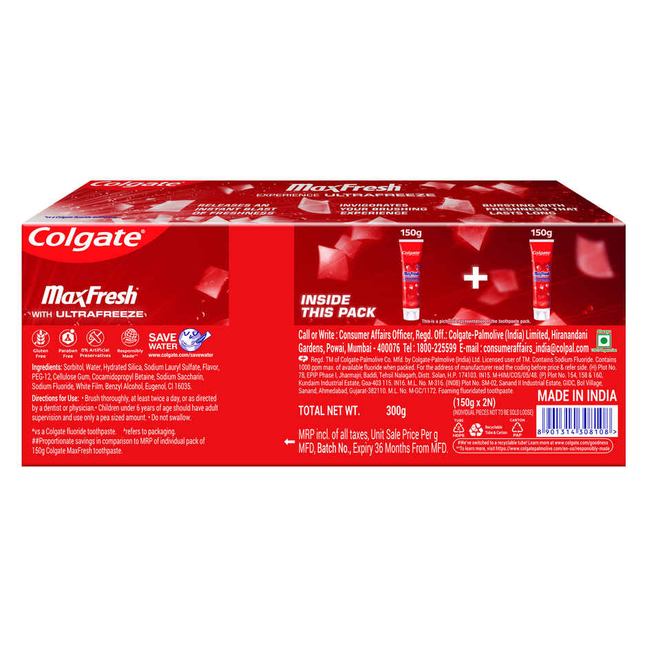 Colgate MaxFresh Toothpaste, Red Gel Paste with Menthol for Super Fresh Breath (Spicy Fresh) Combo