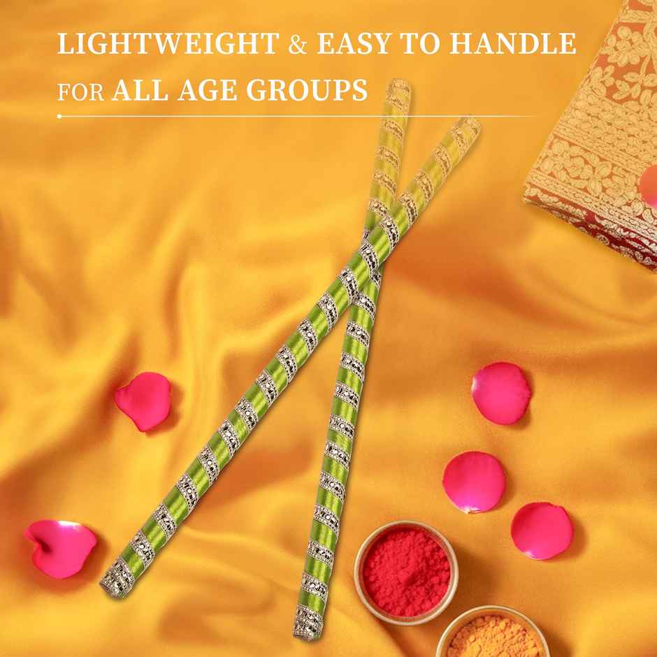 Navratri Wooden Dandiya Sticks | Traditional Garba Dance Sticks Dandia Sticks | Green | Cycle Pure