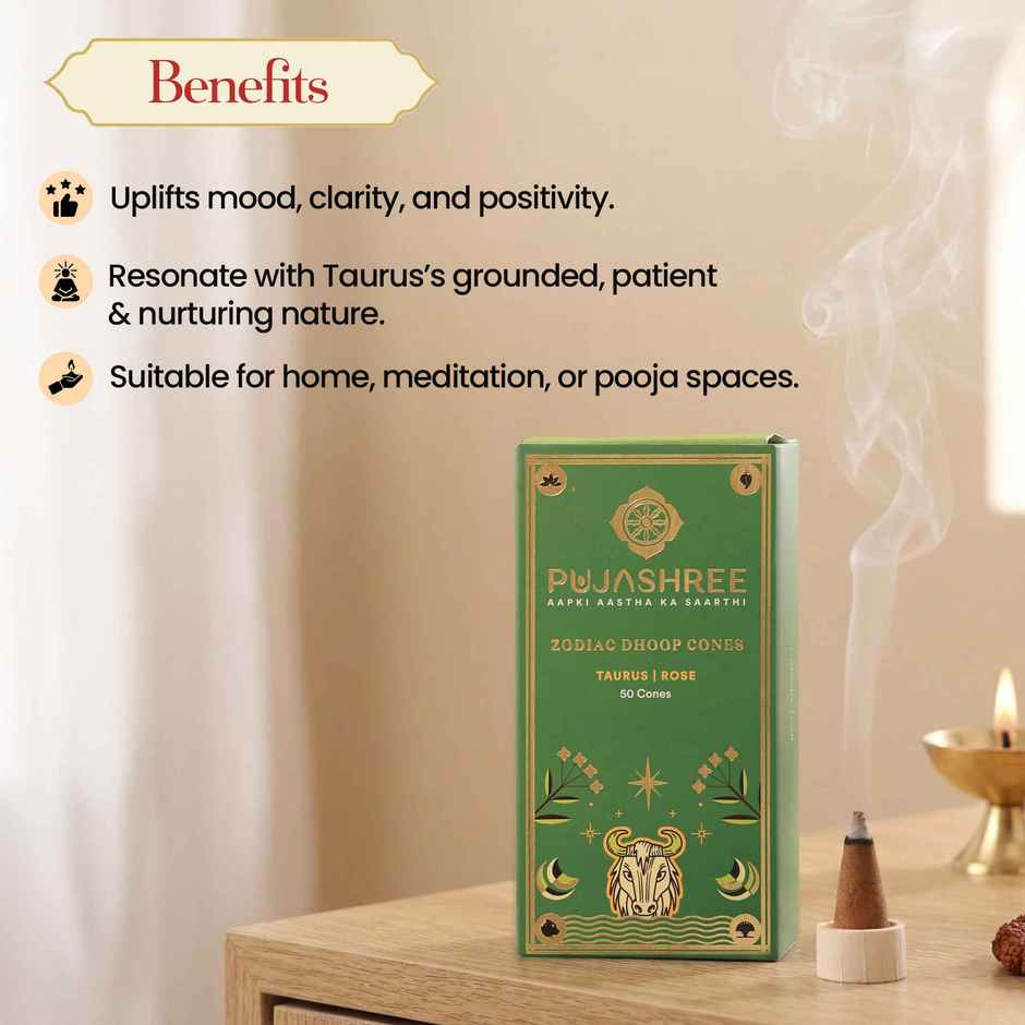 Pujashree Zodiac Dhoop Cones | Taurus - Rose