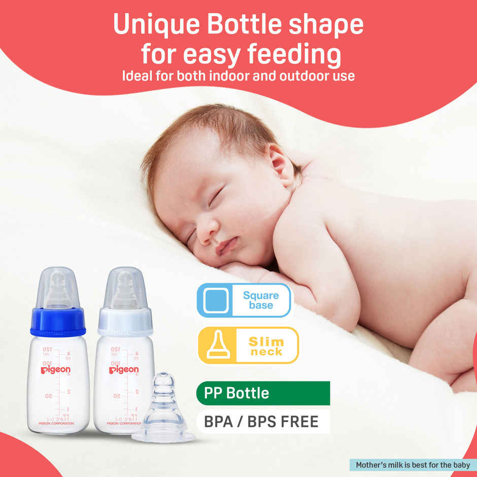 Pigeon Baby Care Peristaltic Nursing Bottle Twin Pack | 120ml | Blue White Nipple S