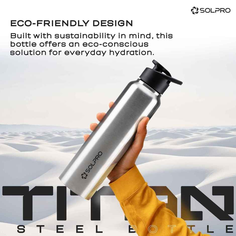 Solpro Titan Stainless Steel Water Bottle | Gym Bottle | Odor & Bpa Free | 1 L | Steel