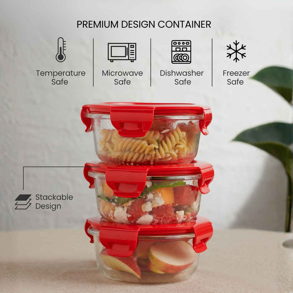 United Colors of Benetton Lunch Bag Set with 3 Glass Containers & Leakproof Bottle | Red