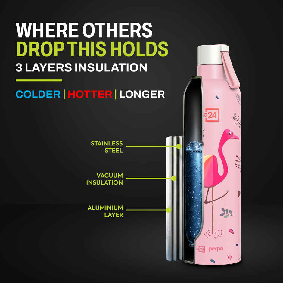 Pexpo 24 Hrs Hot & Cold Isi Certified Oslo With Printed Design Vacuum Insulated Bottle 750 ml Flask