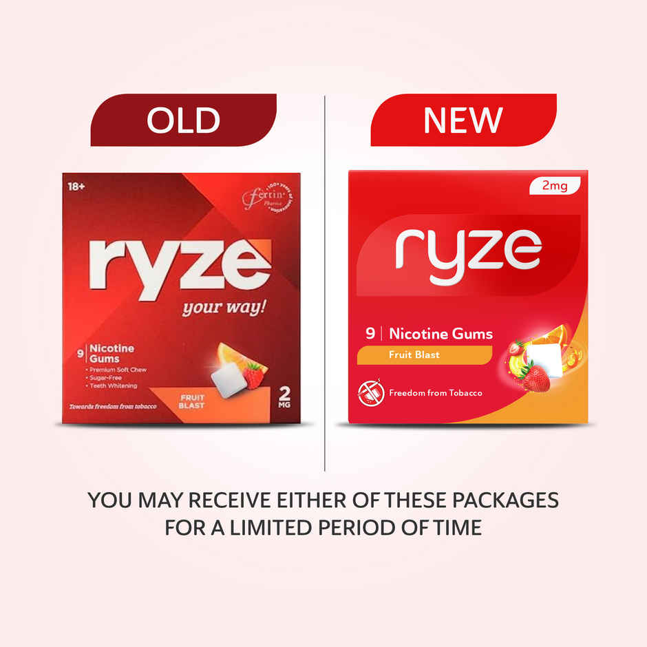 Ryze Nrt 2Mg (Fruit Blast) Nicotine Gums Single Pack - 9 Gum Blister Combo  