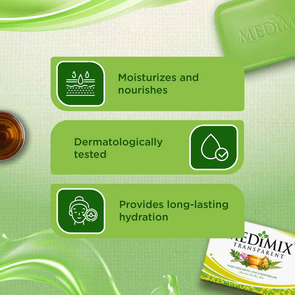 Medimix Transparent Ayurvedic Bathing Soap Infused with Glycerine & Lakshadi Oil for Dry Skin