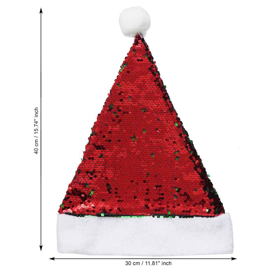 eCraftIndia Red and Green Flip Sequin Fancy Christmas Santa Hat -Santa Claus Cap Christmas Party