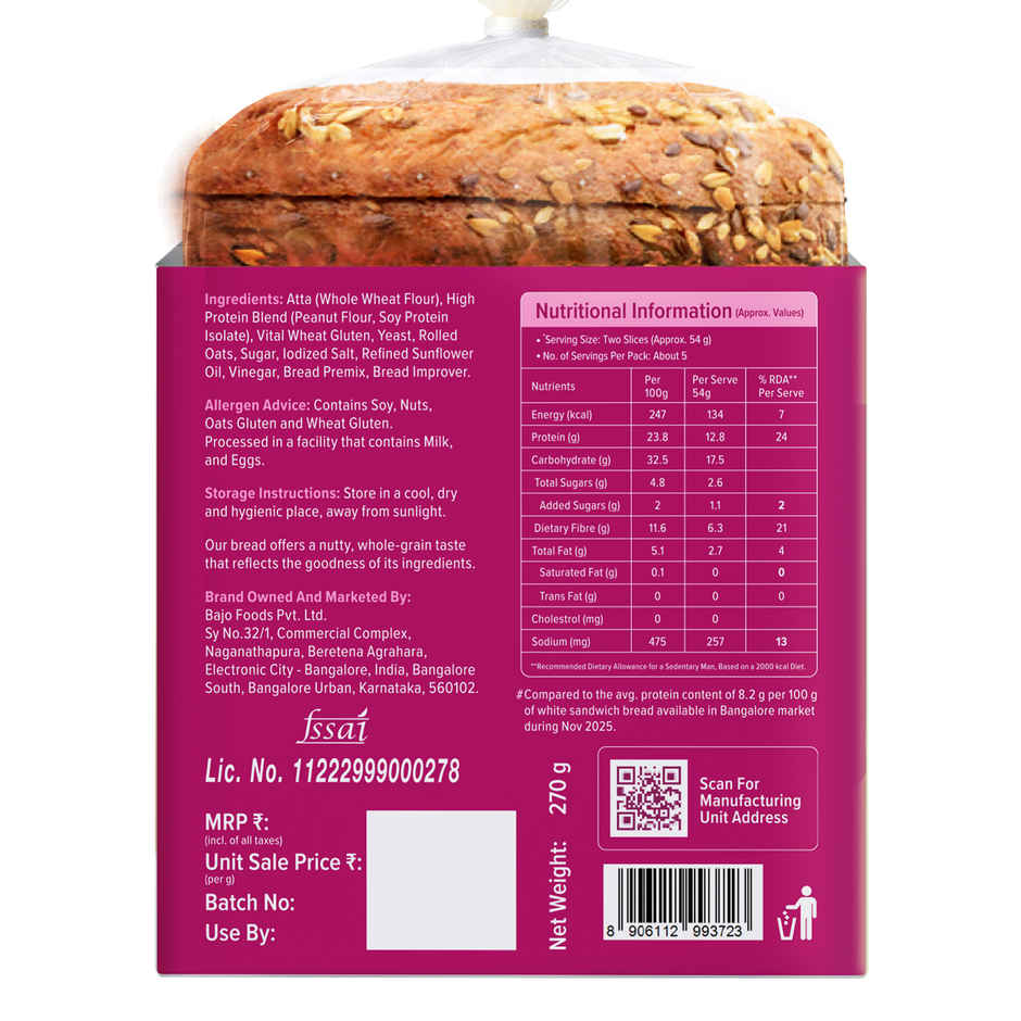 Protein Chef Double Protein Bread (64g protein), Multigrain Bread