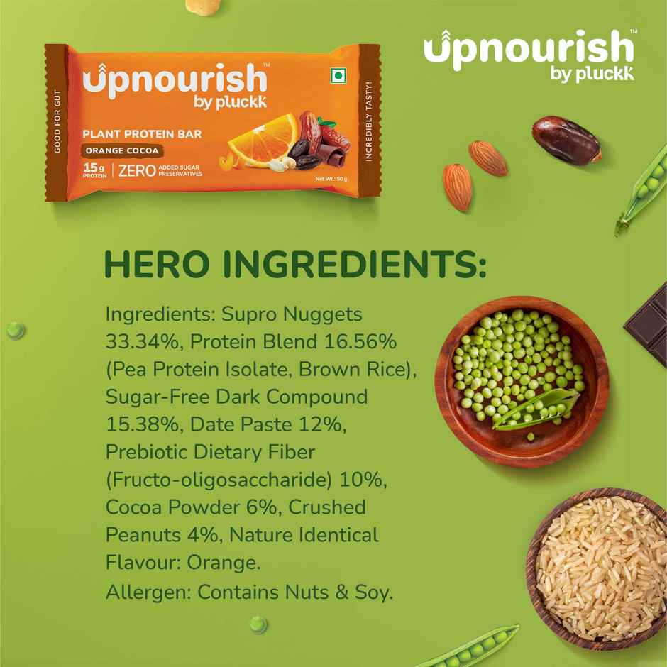 Pluckk Upnourish Orange Cocoa Plant Protein Bar