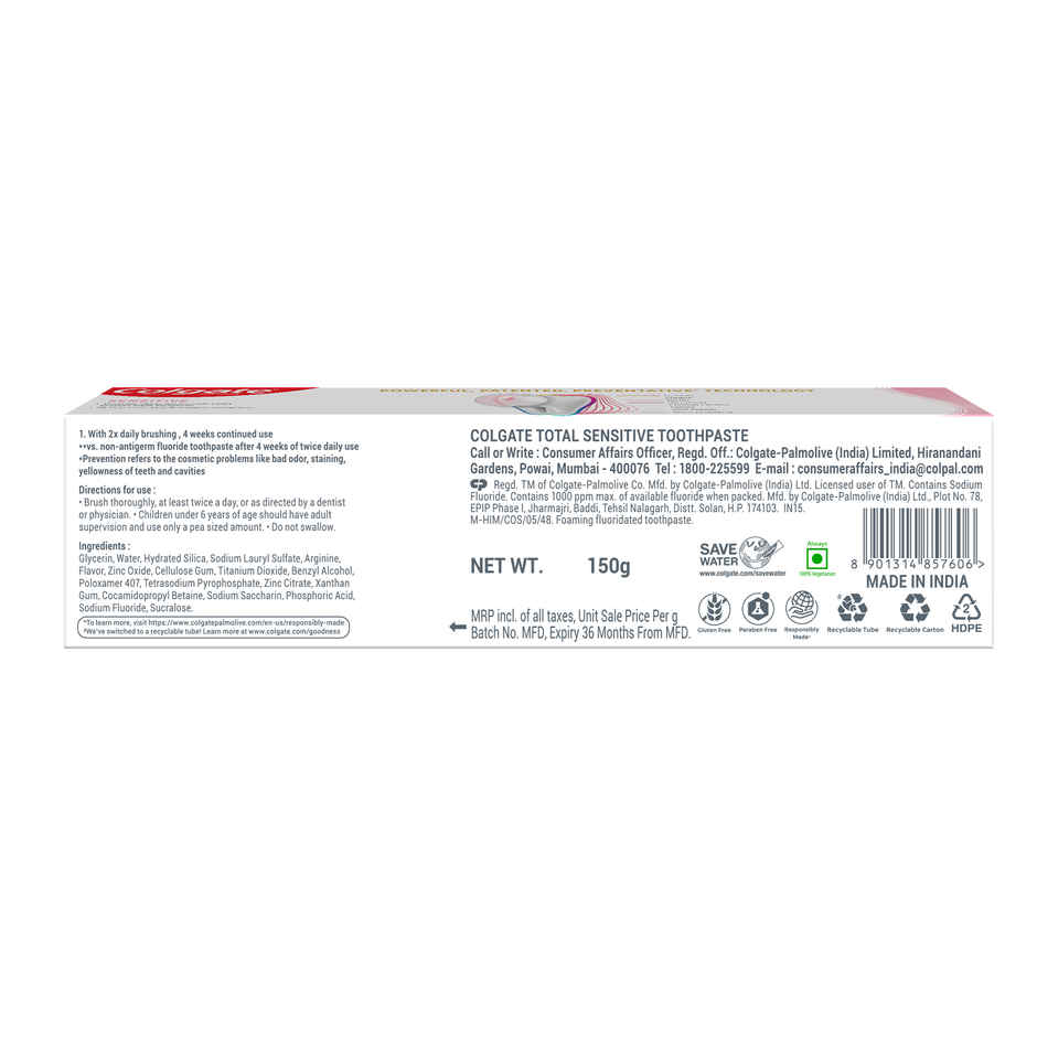 Colgate Total Sensitive Antibacterial Toothpaste (With A Premium Toothbrush)