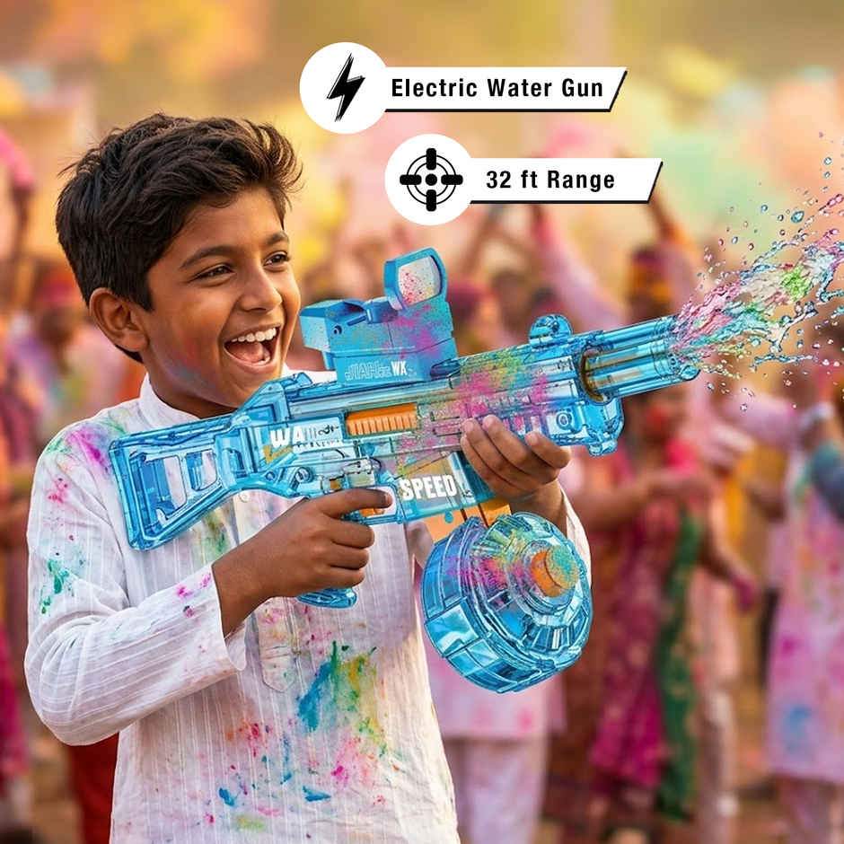 Toyshine UMP45 Submachine Electric Automatic Holi Water Gun Toy with Light | Rechargeable | Blue