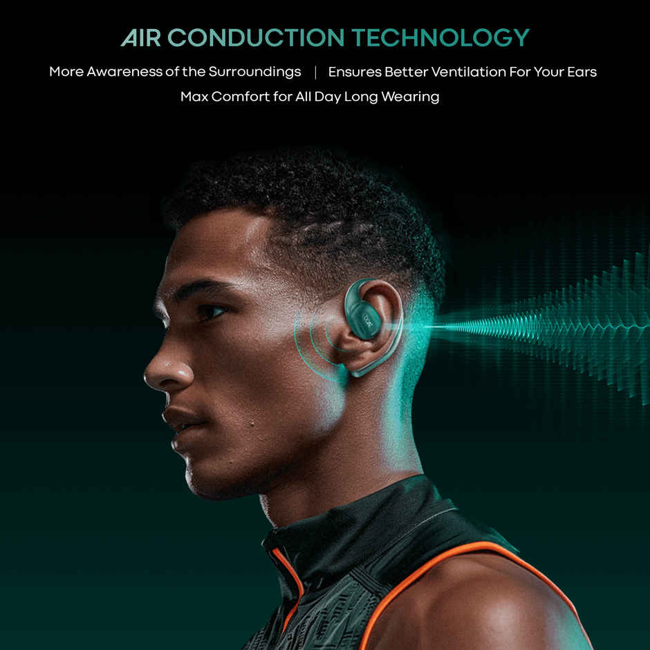boAt Airdopes Progear Open Ear TWS Earbuds for Outdoor Sports W/Air Conduction Tech,in Ear,4 Mics W/Ai-Enx,100Hrs Playback,15Mm Drivers,Secure Fit,Beast Mode W/ 40Ms Latency,ASAP Charge - Green