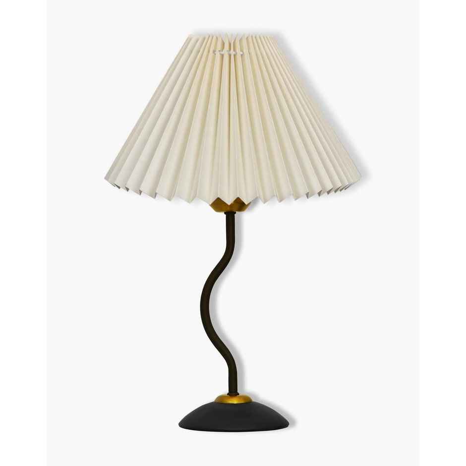 Homesake Matt Black Twister Metal Bedside Lamp | Pleated Off-White Shade | Modern Table Light