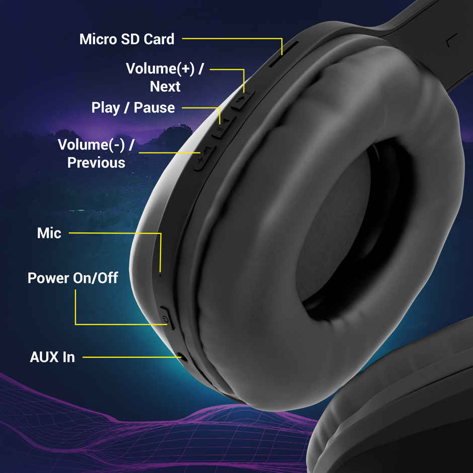 Zebronics Zeb Thunder Pro On-Ear Bluetooth Wireless Headphone With 60 Hrs Playback BT v5.0, 40MM Driver, USB-C Type Charging - Black