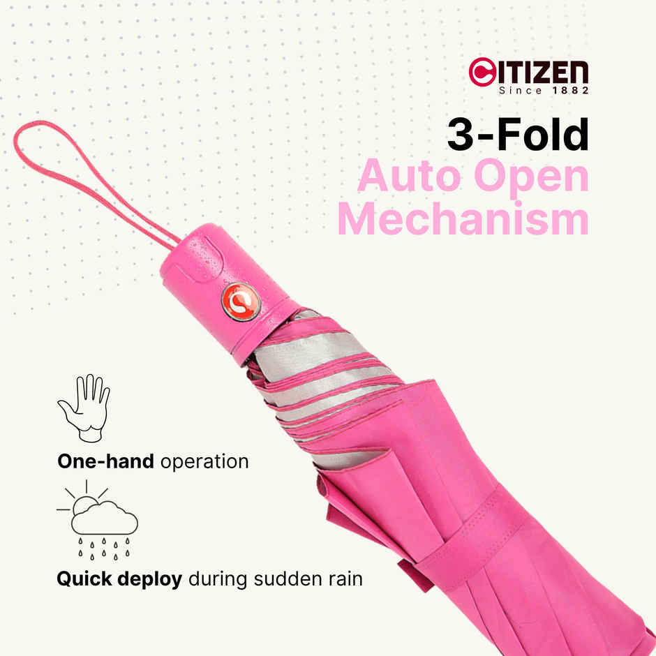 Citizen Auto Pink Mono Silver Umbrella | 22 Inch | 3 Fold