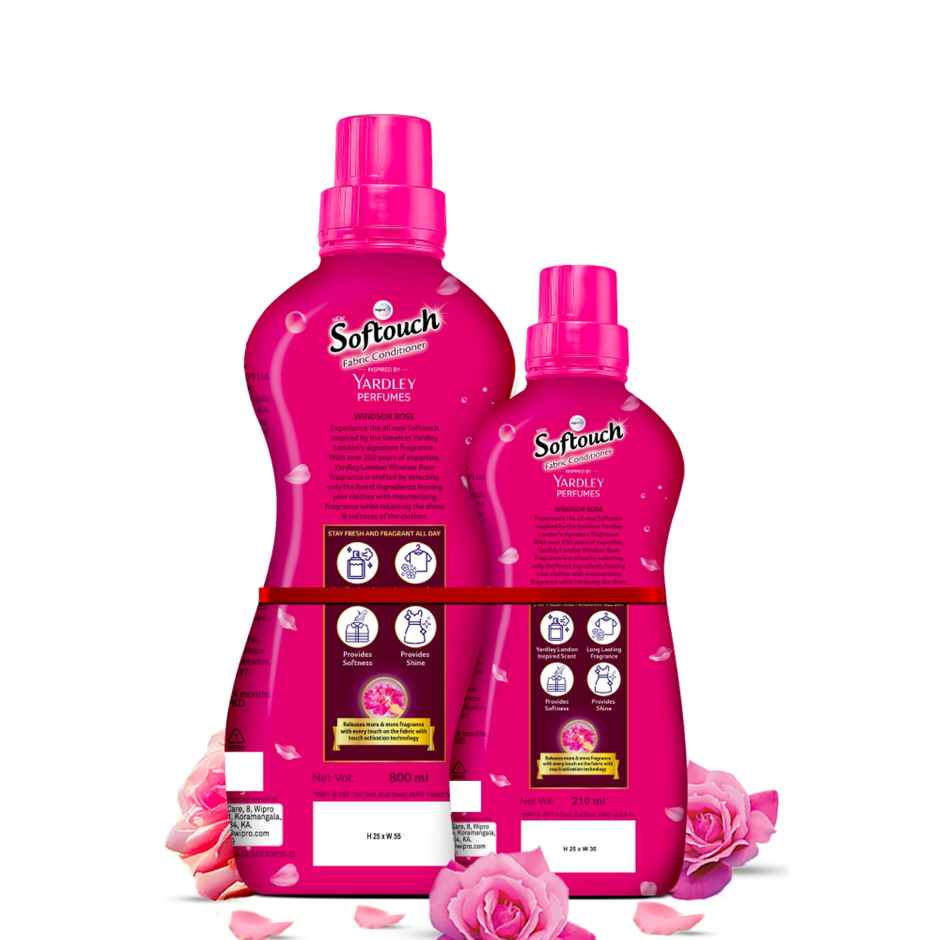 Softouch Yardley Fabric Conditioner|Long lasting fragrance for Clothes|Windsor Rose - 800 + 210 ml
