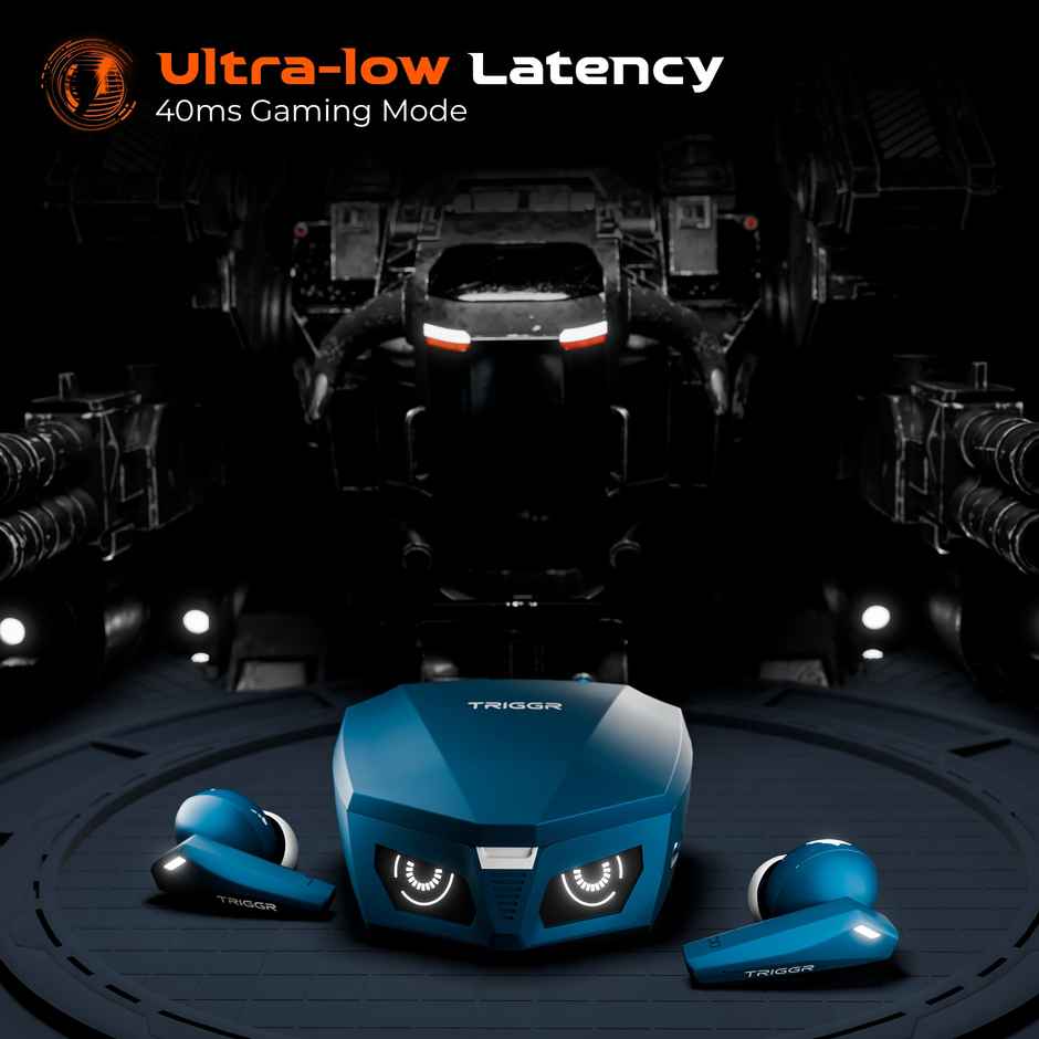 Triggr Earbuds Kraken X1 Plus | Dual Pairing | Battery Display | Quad ENC | 70Hr | Azure Blue