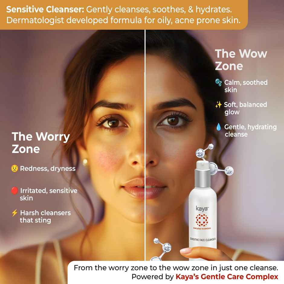 Kaya Sensitive Face Cleanser, 200Ml Mild Cleanser, Gentle Facewash, Hypoallergenic, Sensitive Skin