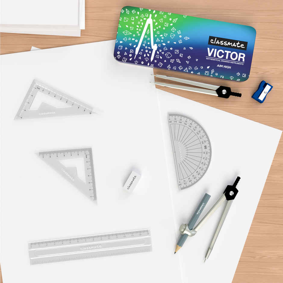Classmate Geometry Box - Comprehensive Geometry Tools - Assorted Designs