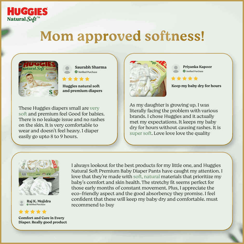 Huggies Natural soft Premium Pant style Baby diaper | Small , 4-8kg, 12 hour absorption, 100% natural cotton, wetness indicator