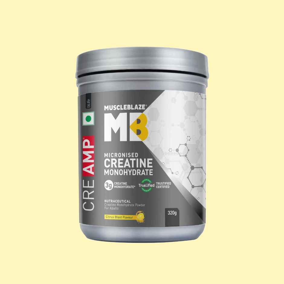 MuscleBlaze Creatine Monohydrate CreAMP with CreAbsorb | 80 Servings | Citrus Blast