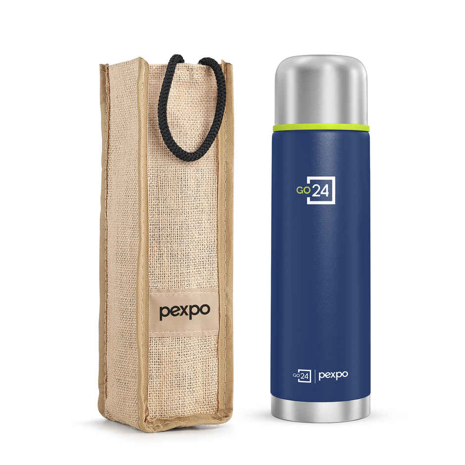Go24 | Pexpo Flamingo 1000Ml 24 Hrs Hot And Cold Flask With Jute-Bag Vacuum Insulated Flaslk