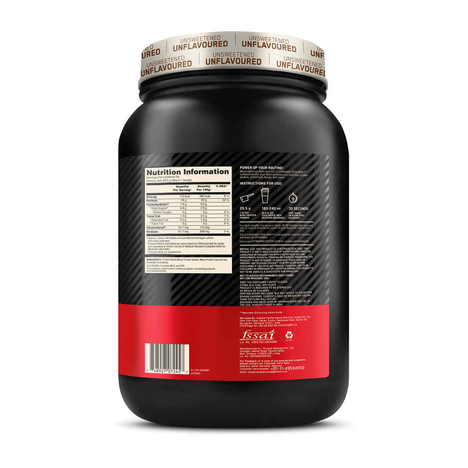 Optimum Nutrition Gold Standard Whey Protein Powder | Unflavored