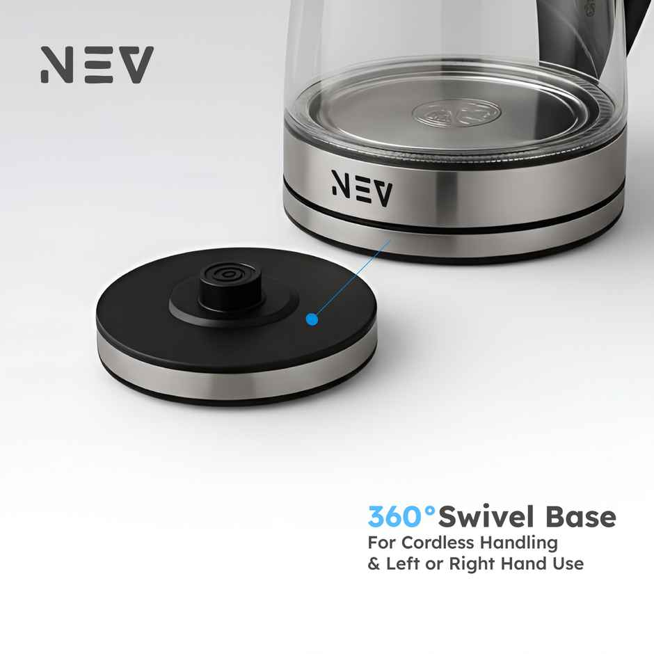 NEV VETRO 1.8 L Electric Glass Kettle with Double-Wall Insulation | 1350 W Fast-Boil