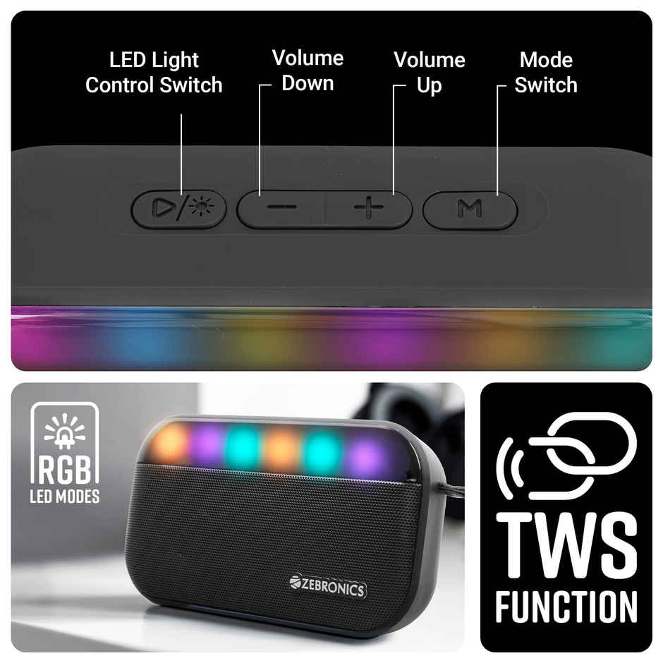 Zebronics County 7 BT Speaker | 8 W | 15 Hours Playback | Passive Radiator | Black