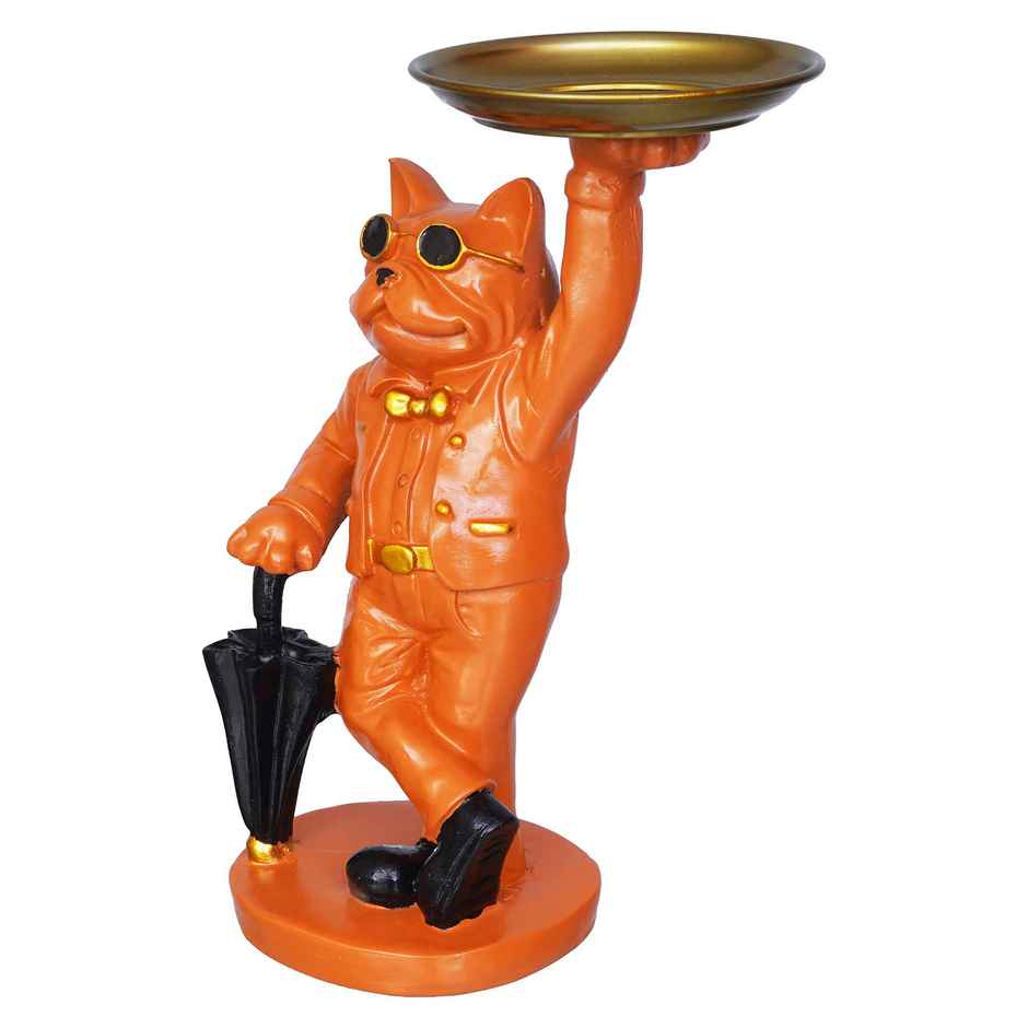 eCraftIndia Bulldog Statue in Glasses Holding Black Umbrella & Tray