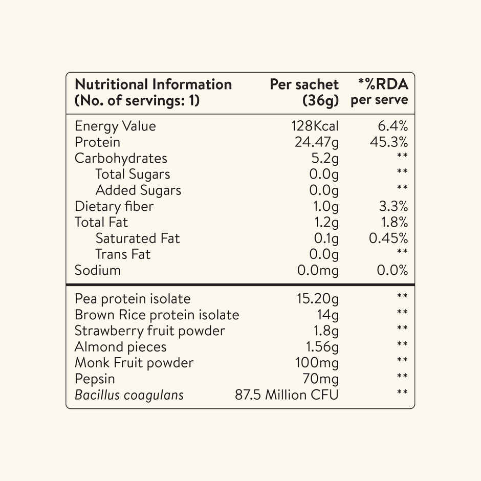 Happy Cultures 24g Plant Protein | Real Strawberry with Almond| Pea & Brown Rice Protein Isolate