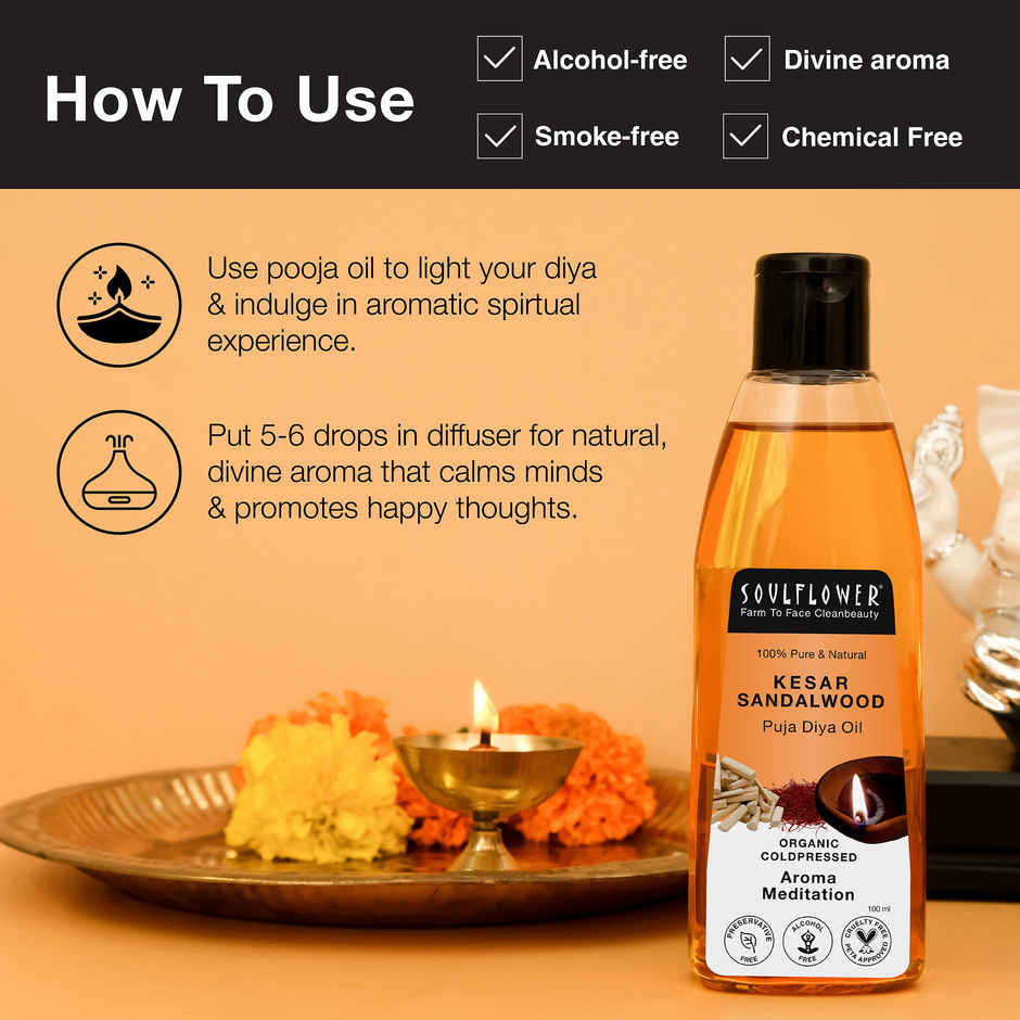 Soulflower Kesar Sandalwood Pooja Diya Oil