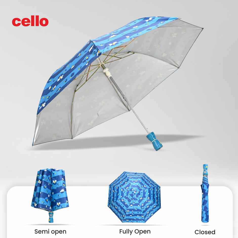 Cello Megha 21 Inch 2 Fold Mix Print Umbrella | Silver Navy Blue