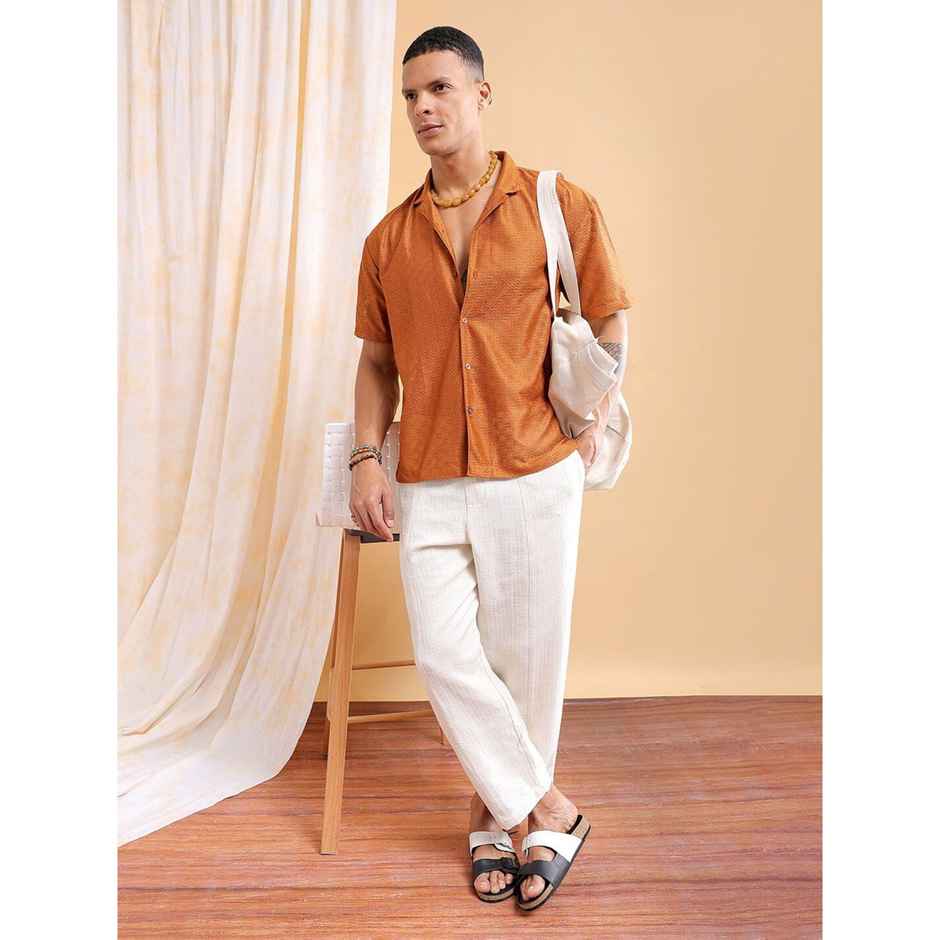 The Indian Garage Co Men's Relaxed Fit Solid Casual Shirts | Brown - S